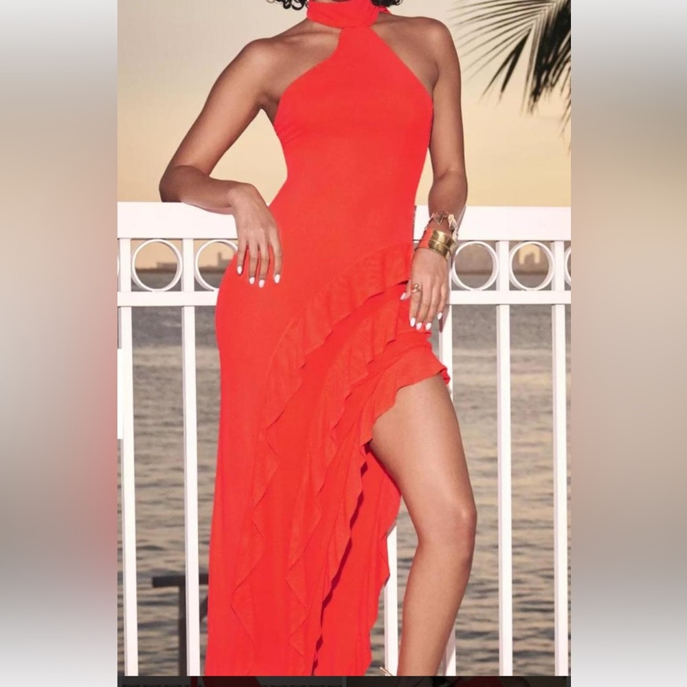 Anthropologie Red Asymmetrical Halter Sundress